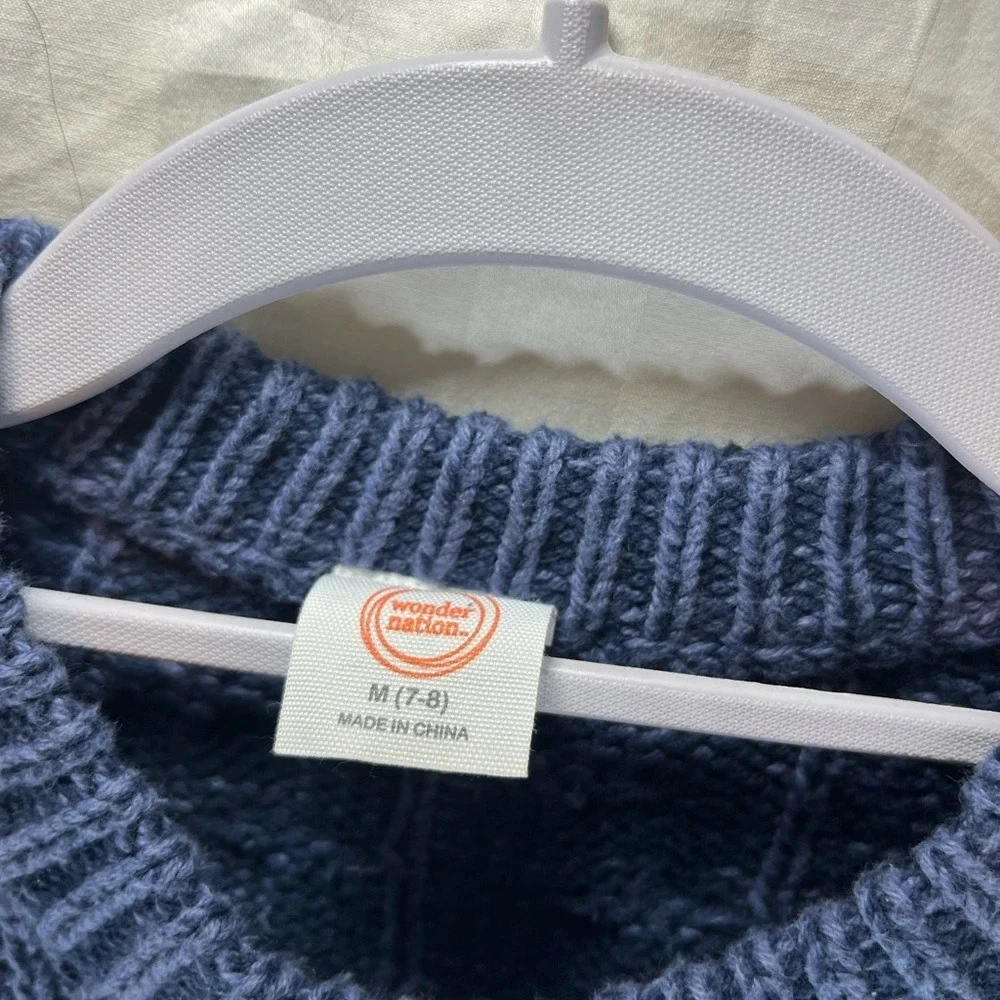 Wonder Nation Girls Blue Cable Knit Sweater‎ Pullover Crew Neck Size M 7-8